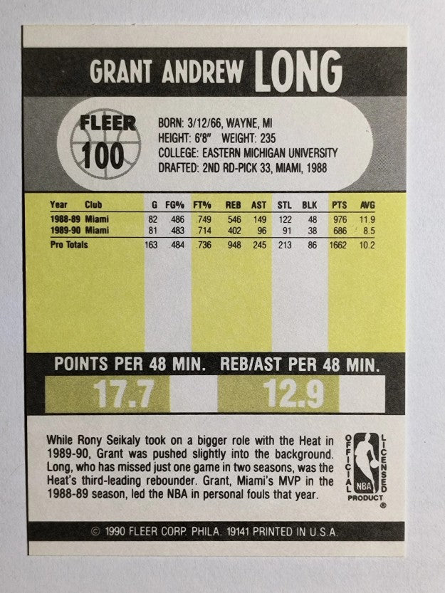 1990-91 Fleer #100 Grant Long