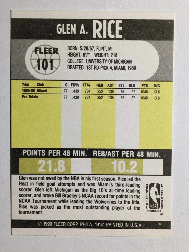 1990-91 Fleer #101 Glen Rice RC