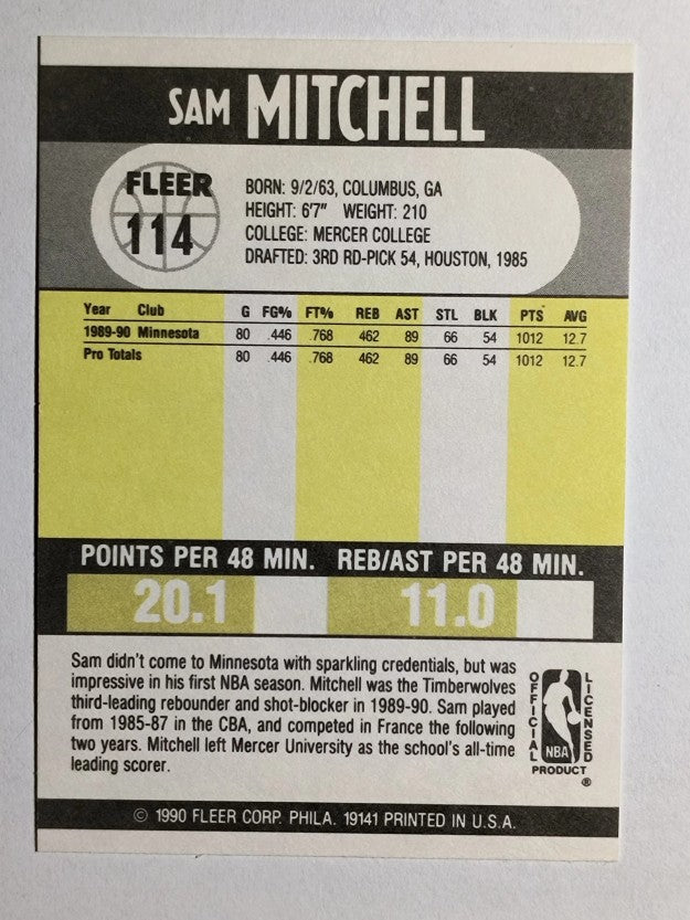 1990-91 Fleer #114 Sam Mitchell RC