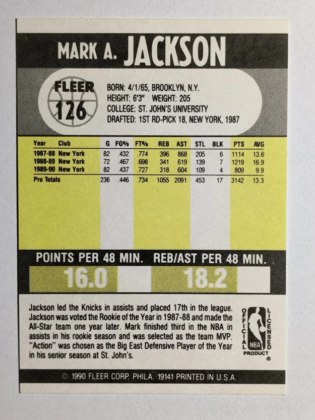 1990-91 Fleer #126 Mark Jackson