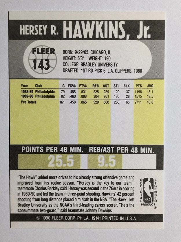 1990-91 Fleer #143 Hersey Hawkins