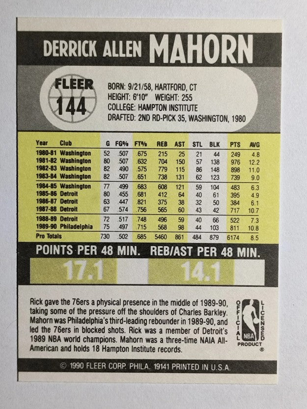 1990-91 Fleer #144 Rick Mahorn