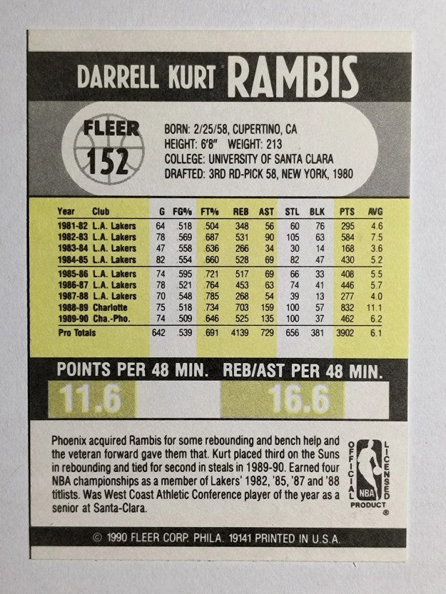 1990-91 Fleer #152 Kurt Rambis