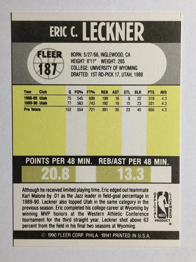 1990-91 Fleer #187 Eric Leckner
