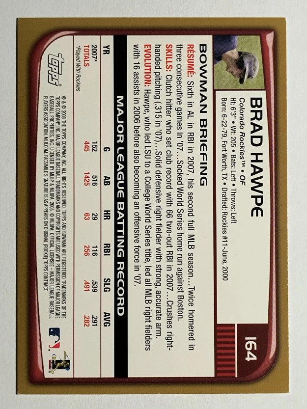 2008 Bowman Gold #164 Brad Hawpe