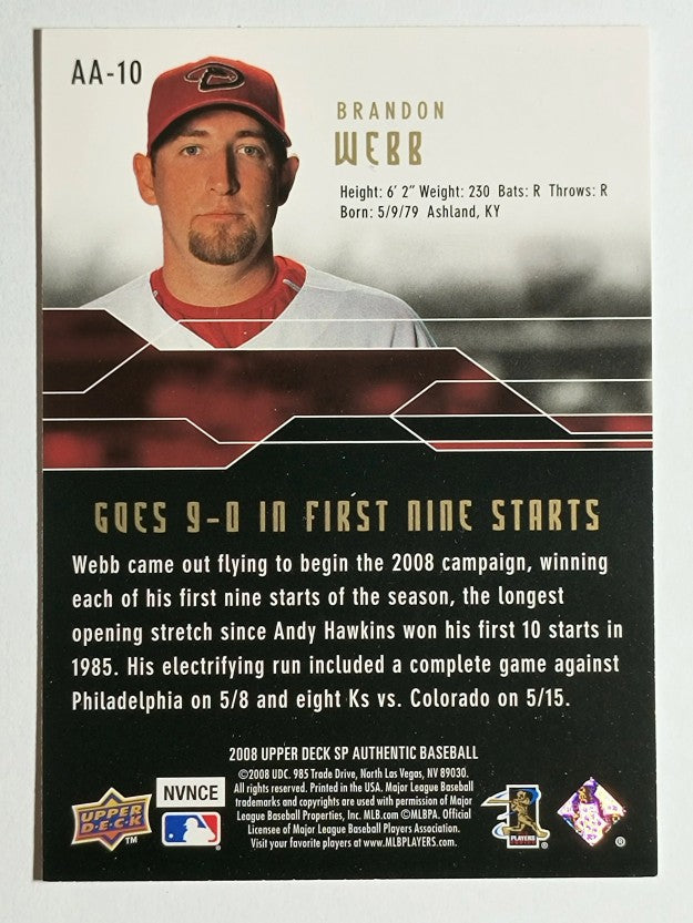 2008 SP Authentic Authentic Achievements #AA10 Brandon Webb