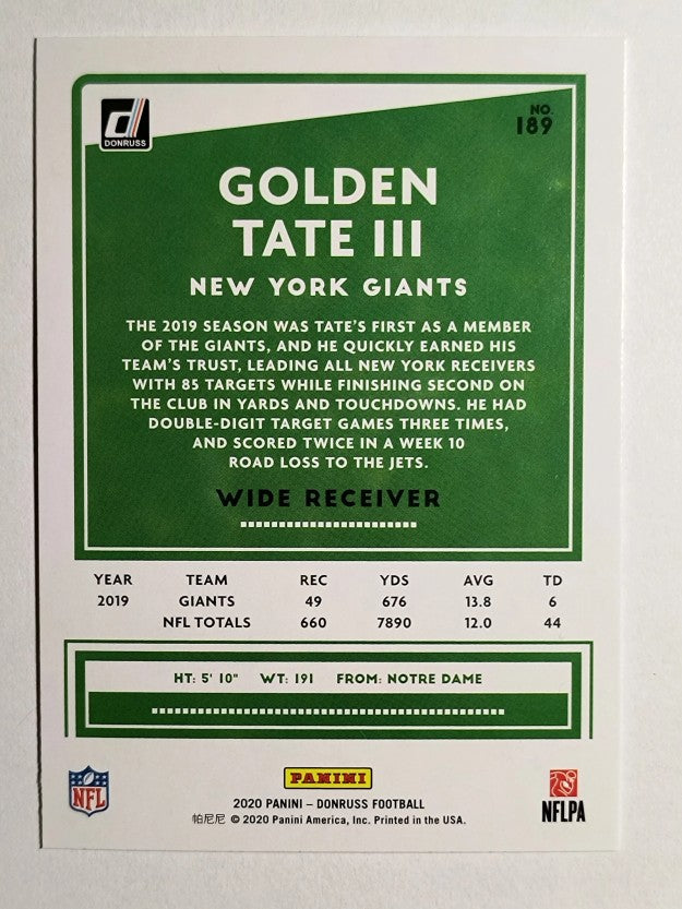 2020 Donruss #189 Golden Tate III