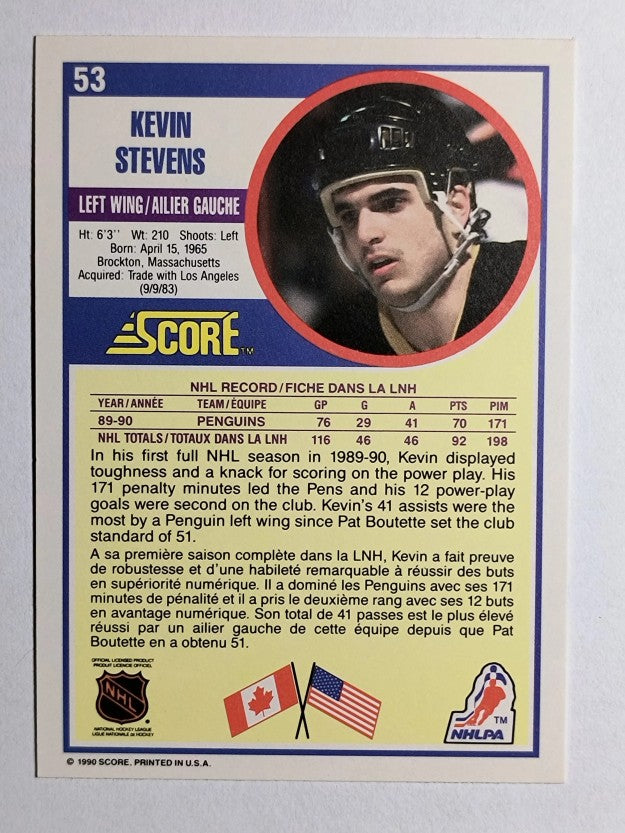 1990-91 Score Canadian #53 Kevin Stevens RC