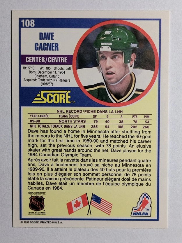 1990-91 Score Canadian #108 Dave Gagner