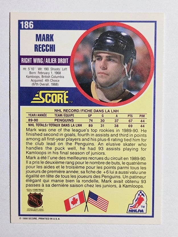 1990-91 Score Canadian #186 Mark Recchi RC
