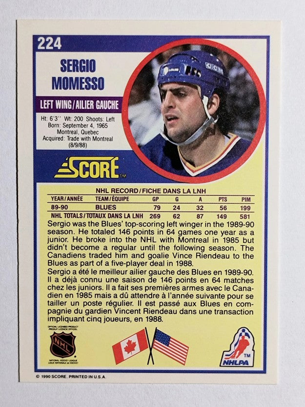1990-91 Score Canadian #224 Sergio Momesso RC