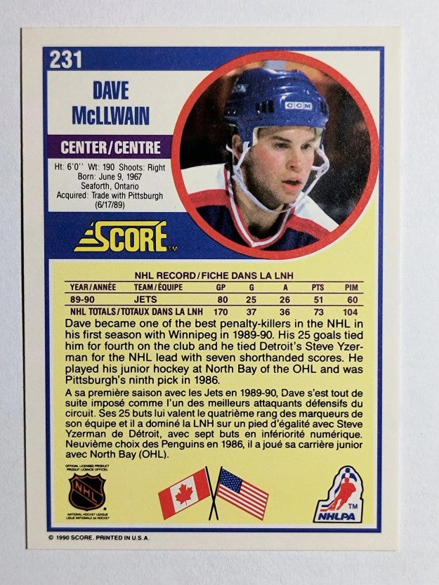 1990-91 Score Canadian #231A Dave McLlwain ERR/Shoots right