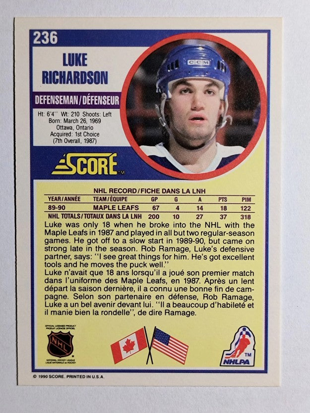 1990-91 Score Canadian #236 Luke Richardson