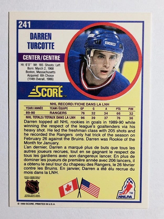 1990-91 Score Canadian #241 Darren Turcotte RC
