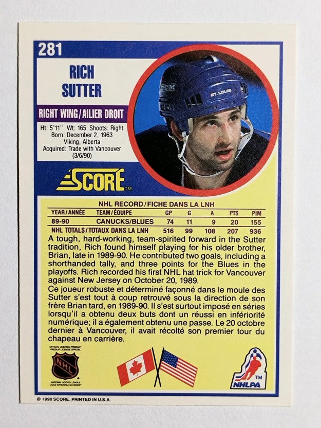 1990-91 Score Canadian #281 Rich Sutter