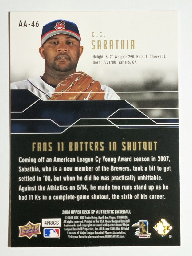 2008 SP Authentic Authentic Achievements #AA46 C.C. Sabathia
