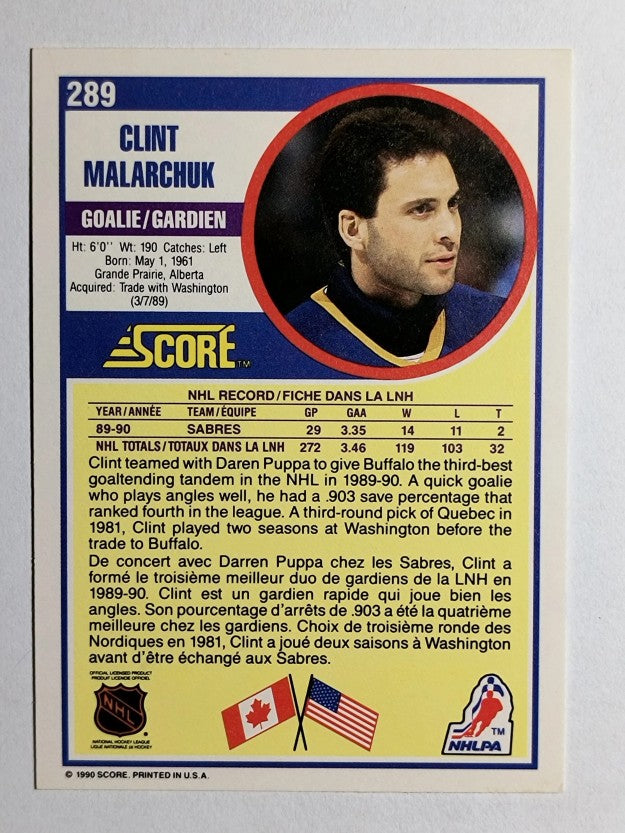 1990-91 Score Canadian #289 Clint Malarchuk