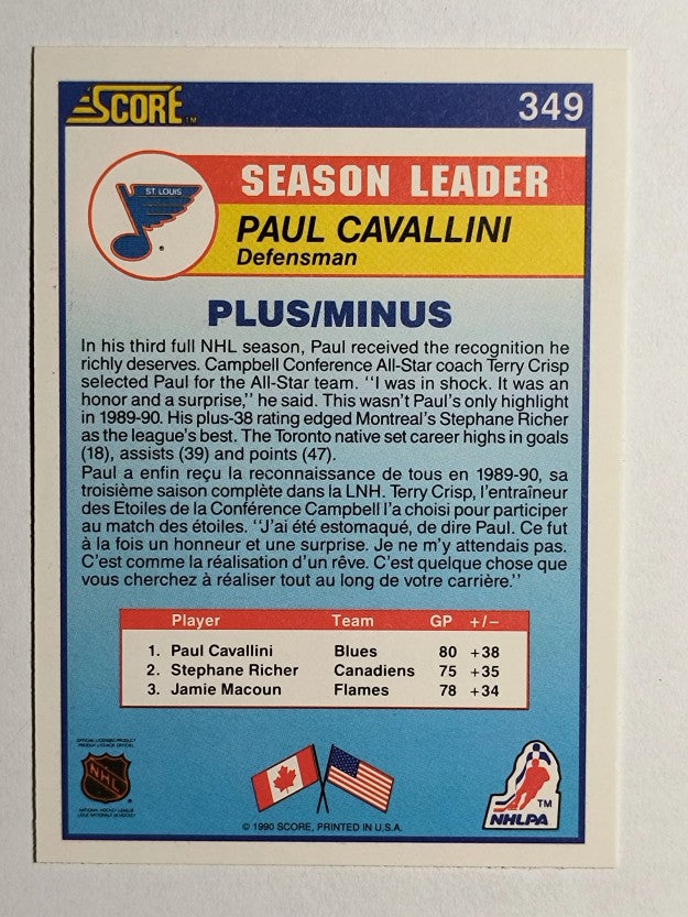 1990-91 Score Canadian #349 Paul Cavallini LL