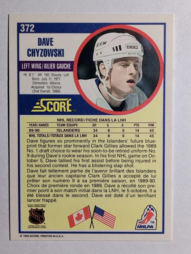 1990-91 Score Canadian #372 Dave Chyzowski RC