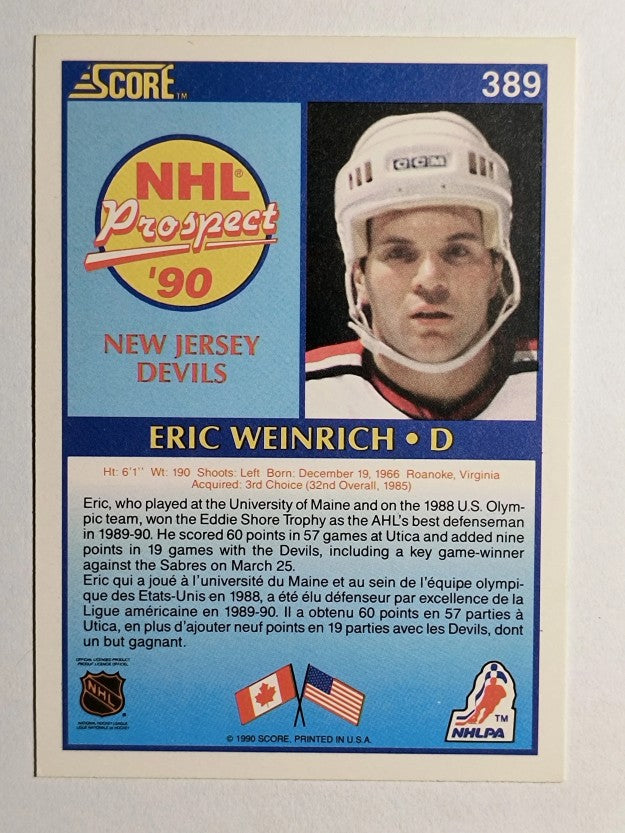 1990-91 Score Canadian #389 Eric Weinrich RC