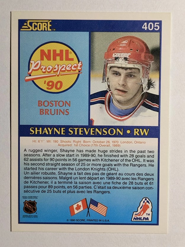1990-91 Score Canadian #405 Shayne Stevenson RC