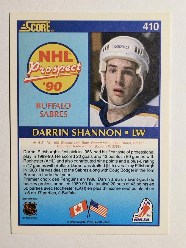 1990-91 Score Canadian #410 Darrin Shannon RC