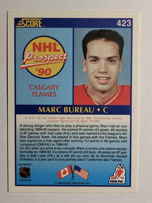 1990-91 Score Canadian #423 Marc Bureau RC