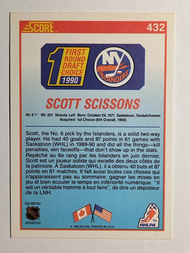 1990-91 Score Canadian #432 Scott Scissons RC
