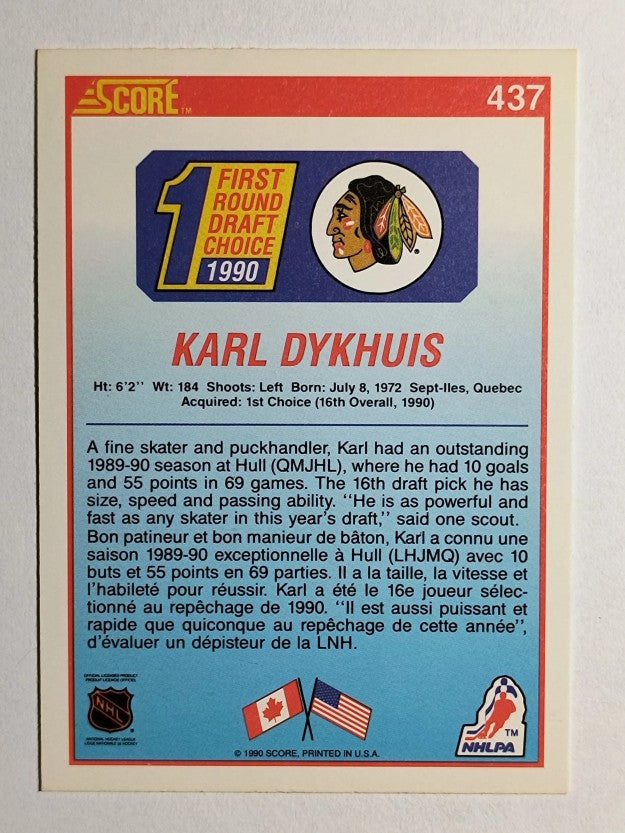 1990-91 Score Canadian #437 Karl Dykhuis RC
