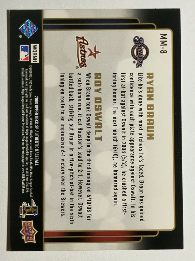 2008 SP Authentic Marquee Matchups #MM8 Ryan Braun/Roy Oswalt