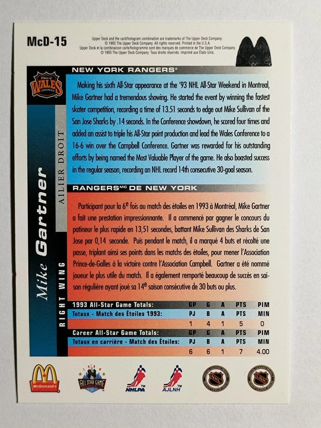 1993-94 McDonald's Upper Deck #15 Mike Gartner
