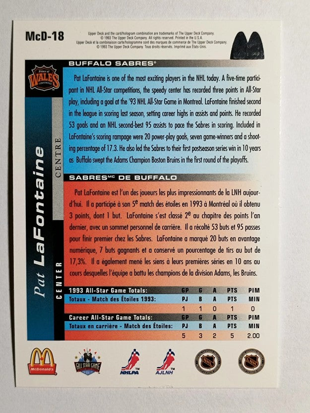 1993-94 McDonald's Upper Deck #18 Pat LaFontaine