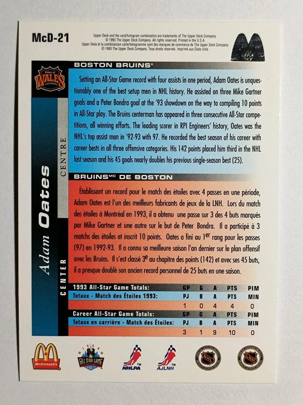 1993-94 McDonald's Upper Deck #21 Adam Oates