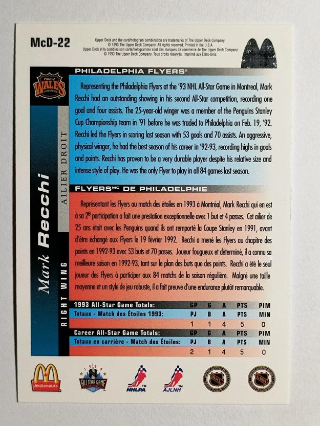 1993-94 McDonald's Upper Deck #22 Mark Recchi