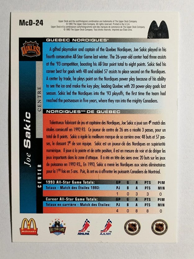 1993-94 McDonald's Upper Deck #24 Joe Sakic