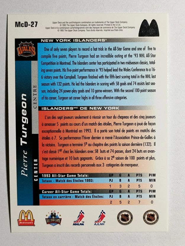 1993-94 McDonald's Upper Deck #27 Pierre Turgeon