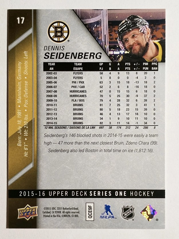 2015-16 Upper Deck #17 Dennis Seidenberg