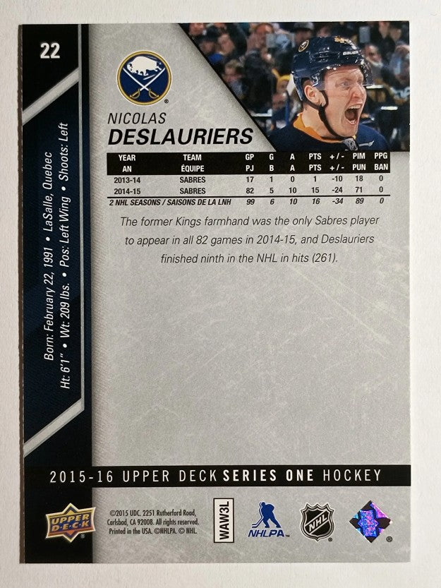 2015-16 Upper Deck #22 Nicolas Deslauriers
