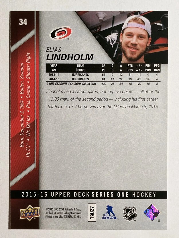 2015-16 Upper Deck #34 Elias Lindholm