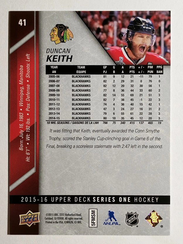 2015-16 Upper Deck #41 Duncan Keith