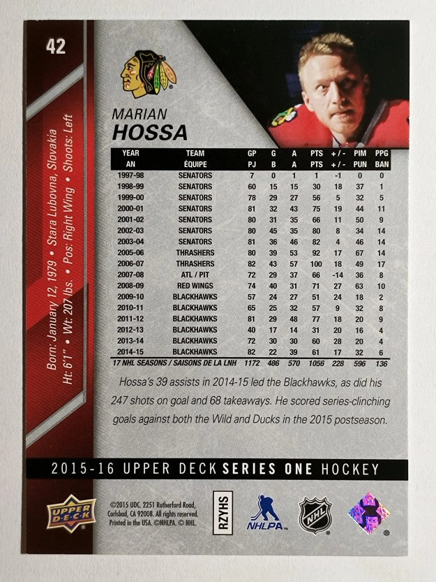 2015-16 Upper Deck #42 Marian Hossa