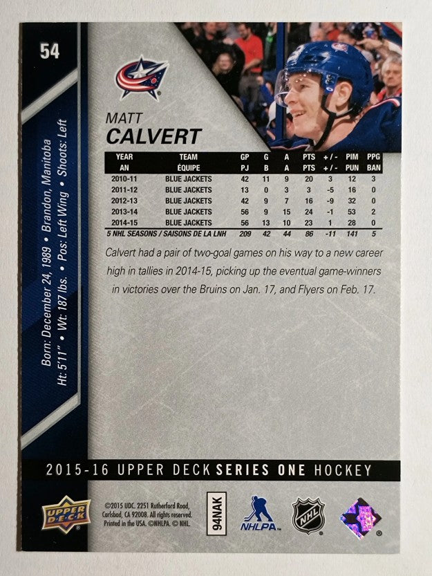 2015-16 Upper Deck #54 Matt Calvert