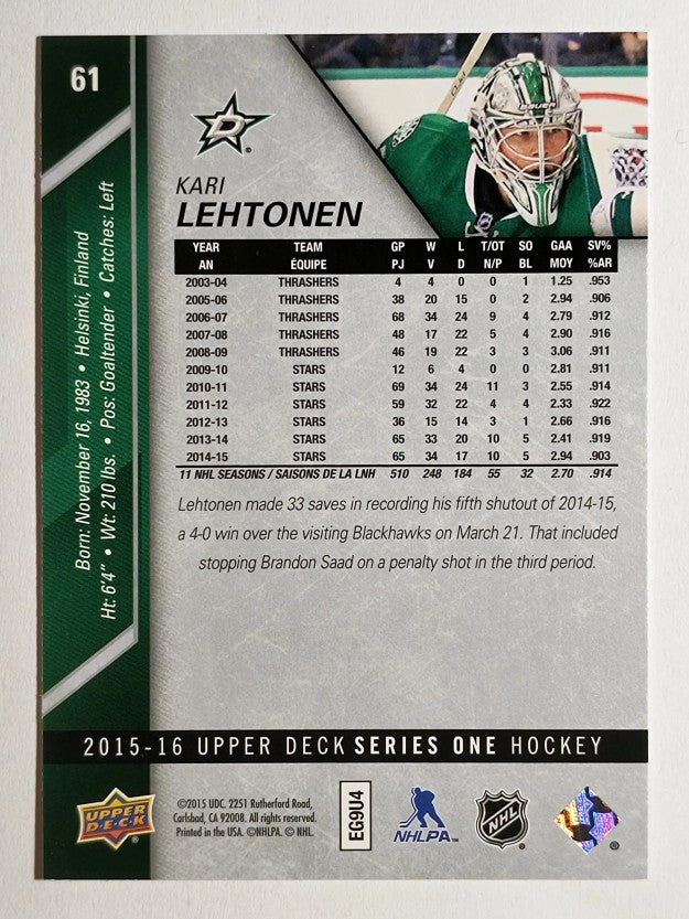 2015-16 Upper Deck #61 Kari Lehtonen