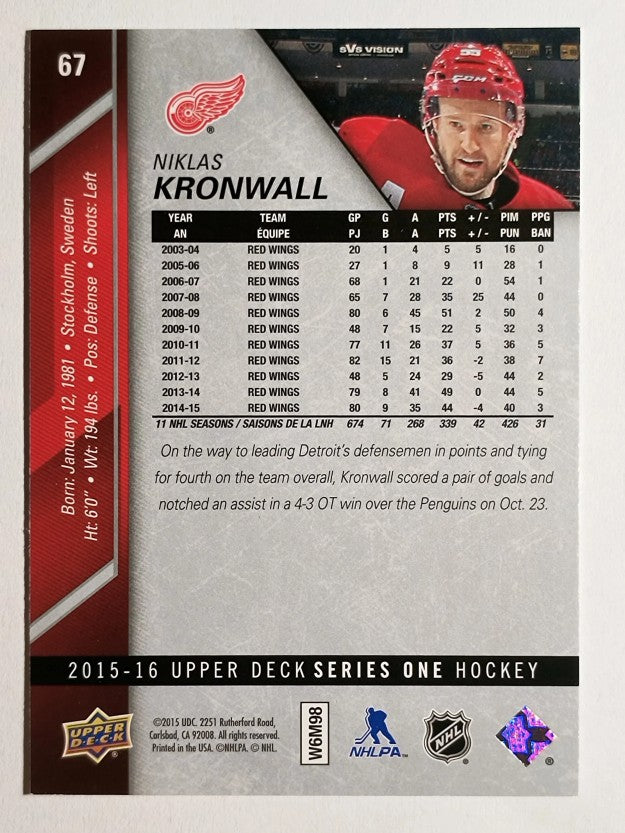 2015-16 Upper Deck #67 Niklas Kronwall