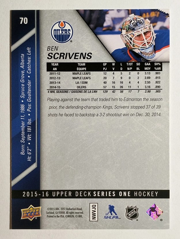 2015-16 Upper Deck #70 Ben Scrivens