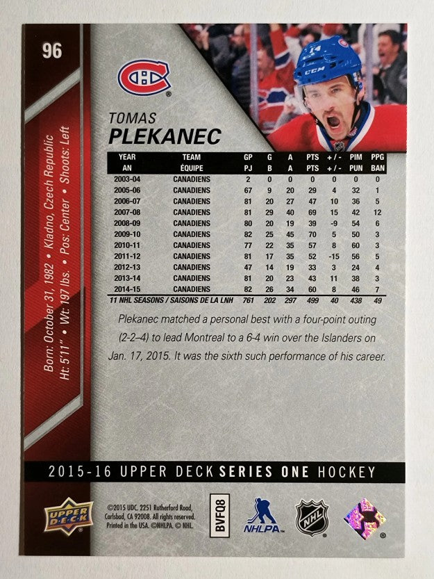 2015-16 Upper Deck #96 Tomas Plekanec