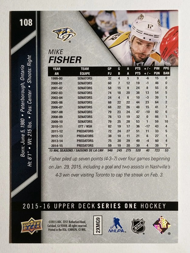 2015-16 Upper Deck #108 Mike Fisher