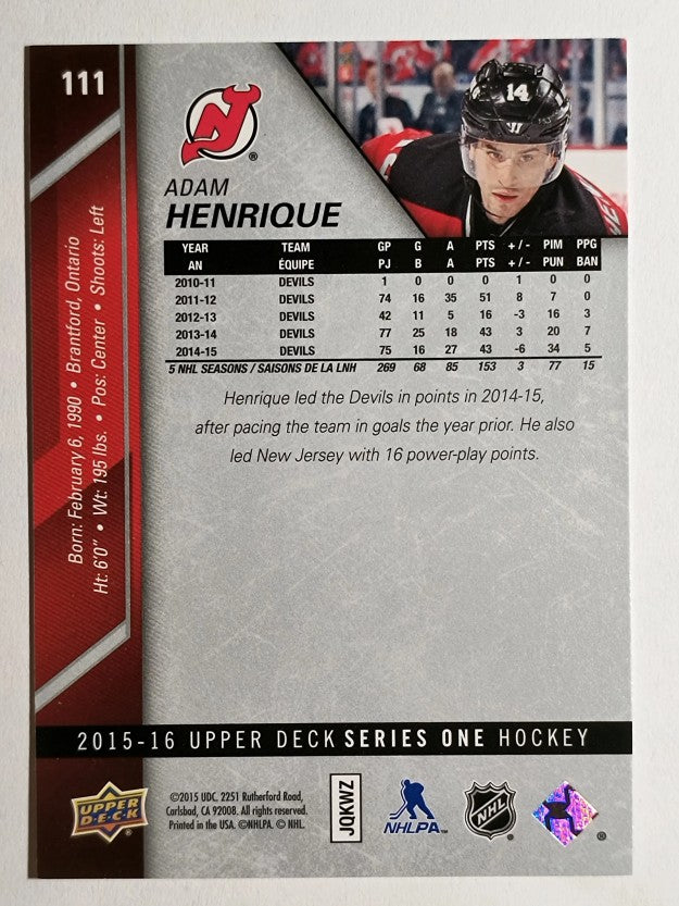 2015-16 Upper Deck #111 Adam Henrique