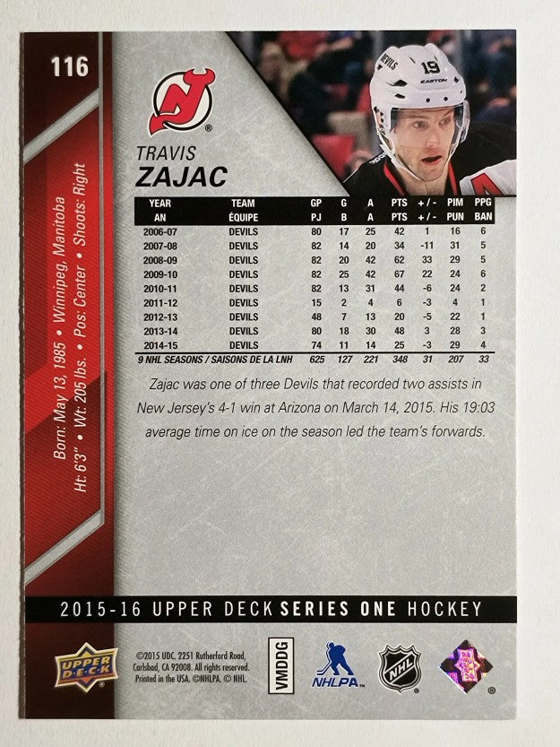 2015-16 Upper Deck #116 Travis Zajac