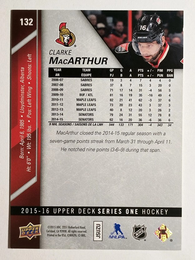 2015-16 Upper Deck #132 Clarke MacArthur